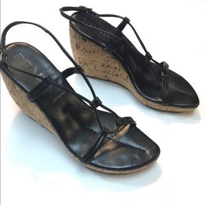 Prada Black Size 38 Cork Wedge Platform Sandals